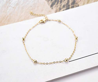 Womens Dainty Gold Chain Bracelet,Simple Layered Chain Bracelets,Beaded Turquoise Bracelet,Charm Crystal Bar,Heart,Karma,Triangle,Pearl Bracelets for Women - color: Ball Chain