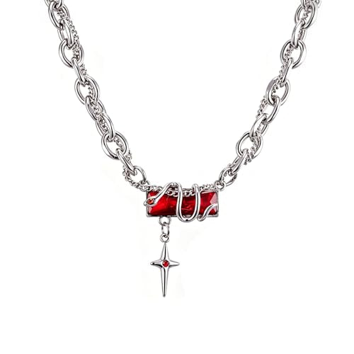 Gothic Cross Star Necklace For Men Women Silver Stainless Steel Cuban Link Paperclip Figaro Bead Chain Punk Kpop Y2k Goth Irregular Layered Cross Pendant Necklace Non Tarnish Jewelry Gift - color: Silver P
