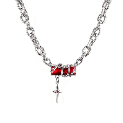 Gothic Cross Star Necklace For Men Women Silver Stainless Steel Cuban Link Paperclip Figaro Bead Chain Punk Kpop Y2k Goth Irregular Layered Cross Pendant Necklace Non Tarnish Jewelry Gift - color: Silver P