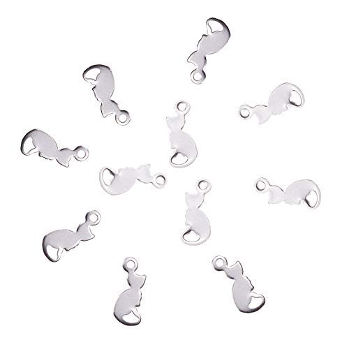 LiQunSweet 20 Pcs 304 Stainless Steel Tiny Double Side Charms Cat Pet Animal Small Pendants for Jewelry Making Earrings Necklace Bracelet DIY Crafting - 13x5.5mm - color: Cat Charms_13mm