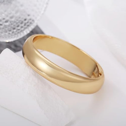 Golden Polished Chunky Twisted Hinged Waterdrop Bangle Bracelet for Women Spiraled Oval Bangle Bracelet - color: Golden Wide Round Bangle