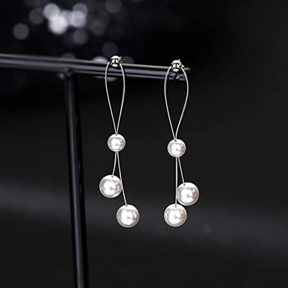 SLUYNZ Sterling Silver Pearls Dangle Earrings for Women Teens Wedding Pearls Dangle Earrings Long Tassel