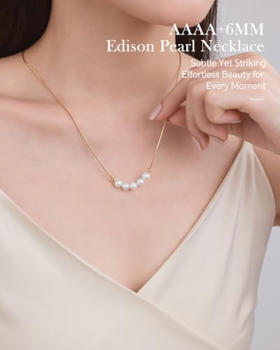 Edison Pearl Necklace for Women, 6-10mm AAAA+ Real Freshwater Cultured Pearl Necklace in 925 Sterling Silver, Anniversary Birthday Mother's Day Jewelry Gifts for Women Wife Mom Girlfriend Her