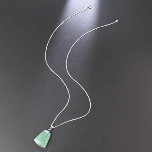 iSTONE 925 Sterling Silver Natural Crytral for Womens Pendant Necklace, Gemstone Birthstone with 17.8" Silver Chain Ladies - color: Trapezium - Green Aventurine