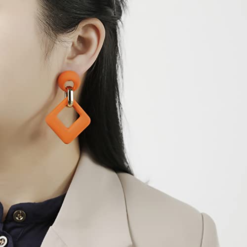 RUOFFETA Acrylic Rectangle Earrings, Fashion Acrylic Square/Oval/Hoop Statement Drop Earrings for Women - color: Orange