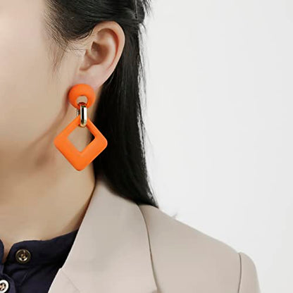 RUOFFETA Acrylic Rectangle Earrings, Fashion Acrylic Square/Oval/Hoop Statement Drop Earrings for Women - color: Orange