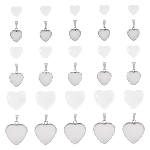 Craftdady Stainless Steel Pendant Cabochon Settings Heart Square Teardrop Flat Round Oval Rectangle Blank Bezel Trays Base Pendant with Glass Cabochons for DIY Earrings Necklace Jewelry - color: Stainless Steel Color Heart 3 Styles