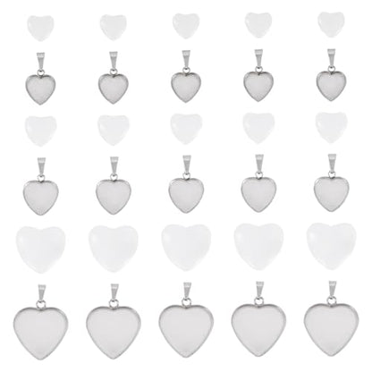 Craftdady Stainless Steel Pendant Cabochon Settings Heart Square Teardrop Flat Round Oval Rectangle Blank Bezel Trays Base Pendant with Glass Cabochons for DIY Earrings Necklace Jewelry - color: Stainless Steel Color Heart 3 Styles