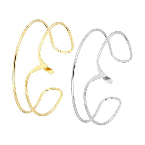 MECCANIXITY 2Pcs Arm Cuff Bracelet for Women, Two-Wire Upper Arm Cuffs Open Adjustable Minimalist Cuff Bangle Bracelet Set Stackable Armband - color: Gold Silver