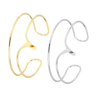 MECCANIXITY 2Pcs Arm Cuff Bracelet for Women, Two-Wire Upper Arm Cuffs Open Adjustable Minimalist Cuff Bangle Bracelet Set Stackable Armband - color: Gold Silver