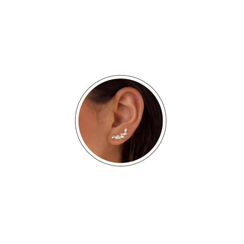 Ear Climber Earrings for Women, 14K Gold Plated/Silver Plated | Crawler Earrings Pierced with Cubic Zirconia, Hypoallergenic Cluster Stud Tragus Conch Daith Cartilage Jewelry Gift for Daily - color: Gold-2
