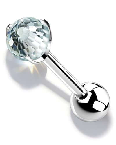 G23 Solid Titanium Tongue Rings, 14G Titanium Tongue Piercing Jewelry, 16MM Internally Thread Tongue Barbell - color: Silver