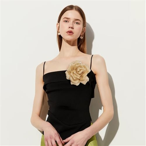 Flash Camellia Flower Brooch Pin for Women Men Elegant Texture Fabric Dahlia Rose Floral Brooches Lapel Pins Dainty Wedding Holiday Party Costume Dress Accessories Jewelry - color: Light Gold-Tone