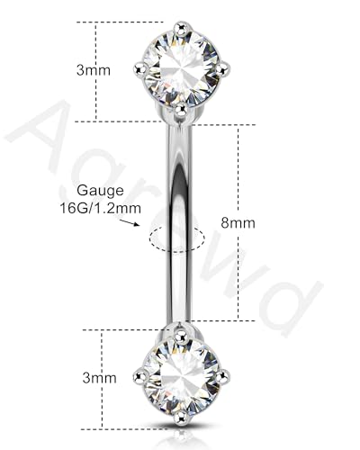 Minimalist Rook Earrings 16G Rook Jewelry Stainless Steel Eyebrow Piercing Jewelry 6/8MM Lobe Earrings - color: WG-8MM