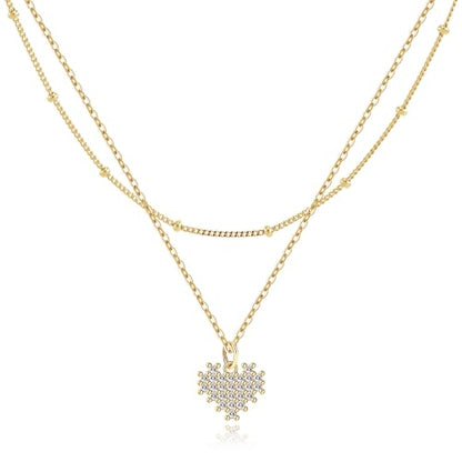 MJartoria 14K Gold Plated Gold Layered Necklace, Heart Butterfly Star Moon Pendant Necklace for Women, Dainty Jewelry Gifts for Mom, Wedding, Party, Daily Wear - style: Heart