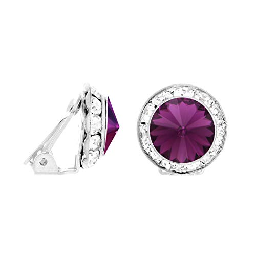 Rosemarie & Jubalee Women's Timeless Classic Statement Clip On Halo Earrings Made With Premium Crystals - color: 15mm, Amethyst Silver Tone