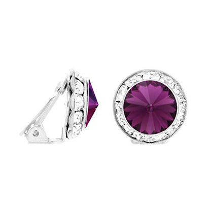 Rosemarie & Jubalee Women's Timeless Classic Statement Clip On Halo Earrings Made With Premium Crystals - color: 15mm, Amethyst Silver Tone