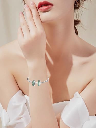 ARTCHARM Clasp Love Safety Chain Charm - Authentic 925 Sterling Silver Heart Beads - Fit European Style Bracelet - color: 2pcs Green Spacer Stopper