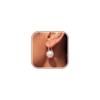 Double Pearl Drop Earrings for Women 925 Sterling Silver | 18k Gold Plated Big Large Pearl Dangle Earrings Pearl Dangling Stud Earring Bridal Wedding Jewelry Birthday Gifts for Mom - color: C-Gold