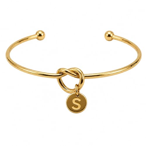 LemonRose Initial Bracelets for Women - Dainty Tie the Knot Letter A-Z 14K Gold Plated for Women Gold Cuff Bracelet for Womens Jewelry Personalized Bridesmaid Proposal Gifts - color: Gold S