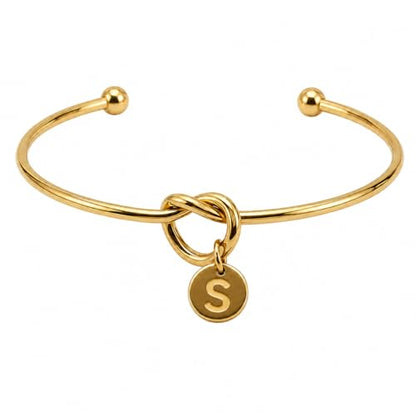 LemonRose Initial Bracelets for Women - Dainty Tie the Knot Letter A-Z 14K Gold Plated for Women Gold Cuff Bracelet for Womens Jewelry Personalized Bridesmaid Proposal Gifts - color: Gold S