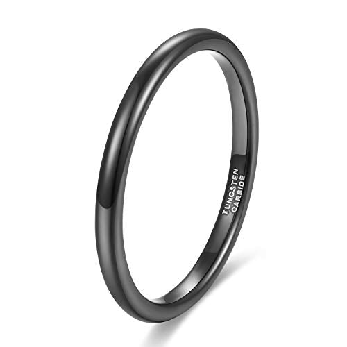 TRUMIUM 2mm 4mm 6mm 8mm Black Tungsten Ring for Men Women Wedding Band Domed High Polish Comfort Fit 4-15 - color: 2mm Black