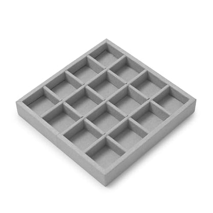 Microfiber 16 Grids Stackable Jewelry Display Trays Showcase | Jewelry Organizer Storage Trays Gray - size: 5.49" x 5.52" x 0.78"