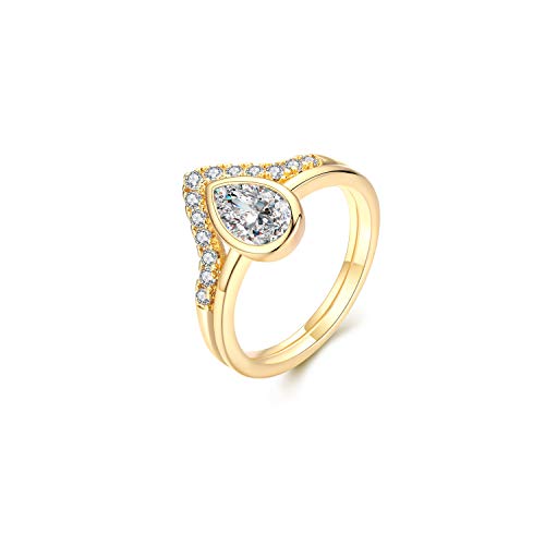 Valloey Rover 14K Gold Thin Beaded Full Bead Sterling Twisted Rope Black CZ Wedding Band Stacking Tiny Rings for Women - color: Teardrop