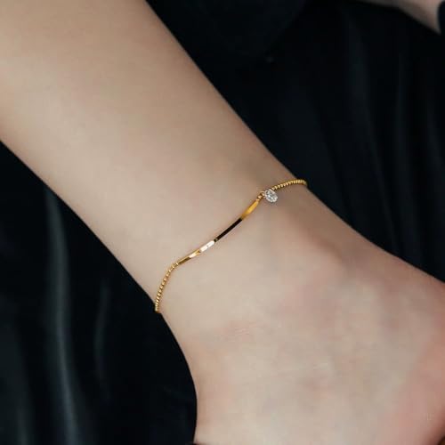 Dainty Gold Anklets for Women Stainless Steel Simple Ankle Bracelets Summer Beach Foot Chain Jewelry Gift - color: Smile CZ