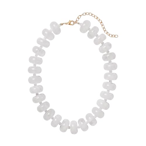 Chunky Beaded Necklace for Women, Multi-Color Acrylic Choker | Vibrant Candy-Colored Beads, Bold Chunky Statement Style for Summer Outfits, Festivals & Vacation Looks - color: White