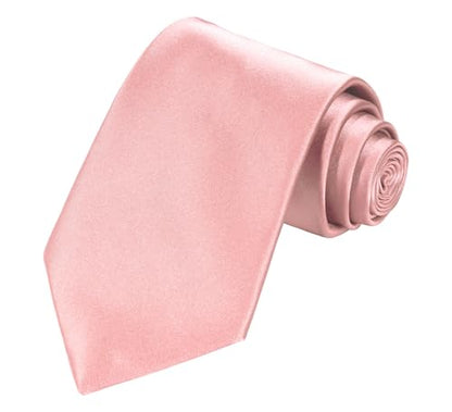 TIE G Solid Satin Woven dyed Color Formal Black Necktie and Pocket Square Sets in Gift Box - color: Dusty Rosepink