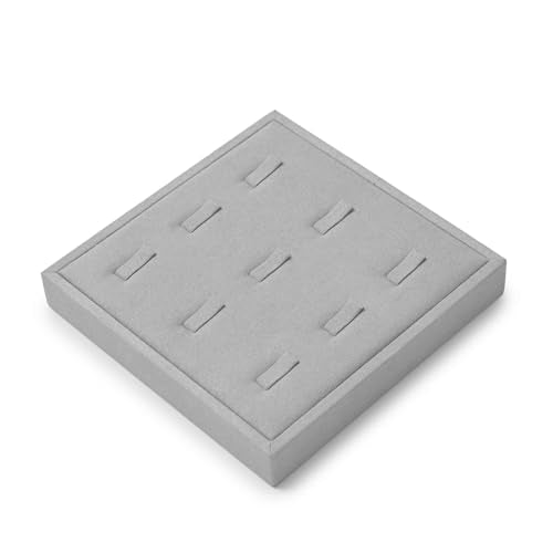 Microfiber 9 Slots Jewelry Ring Display Tray | Professional Display Props Ring Display Organizer Tray Gray - size: 5.52" x 5.52" x 0.78"