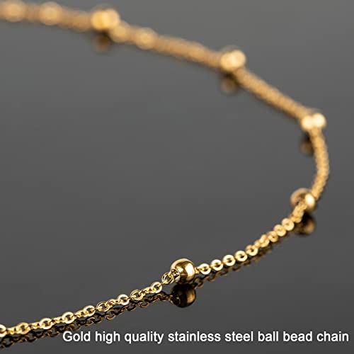 16.4 Feet Gold Stainless Steel Chains for Jewelry Making 4mm Ball Beaded Link Cable Chain Necklace Spool Bulk with 10 Lobster Clasps and 30 Jump Rings for Men Women - color: Gold Bead