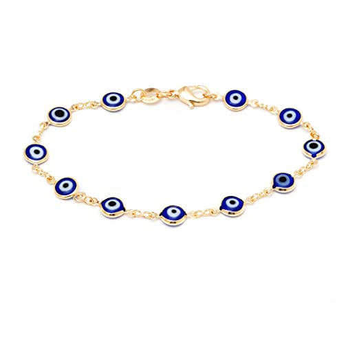 Barzel 18k Gold Plated Evil Eye Anklet Bracelet - Made In Brazil - color: Blue