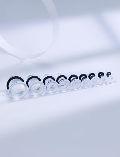 14G 12G 10G 8G 6G 4G 2G 0G 00G Ears Gauges Tunnels Plugs for Women Acrylic Flat Top Plugs with O-rings Ear Gauge Stretching Kit Expander Stretcher Plug Earrings for Piercing Jewelry - color: 10g to 1", clear