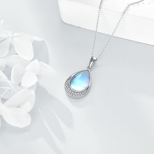 YAFEINI 925 Sterling Silver Moonstone Necklace Filigree Teardrop Pendant Necklace Jewelry for Women Girls - color: V-Cubic Zirconia Moonstone Necklace