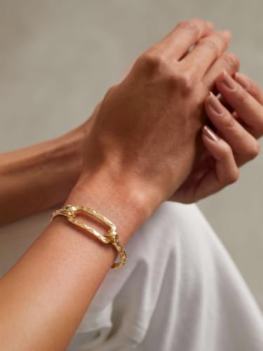 Moodear Chunky Gold Bangle Bracelets for Women, 14K Gold Plated/Silver Cuff | Chunky Statement Jewelry with Hammered Texture, Non Tarnish Gold Plated Finish, Unique Cuff Design, Lightweight Comfort - style: Gold 17cm （≈6.5IN）Paperclip