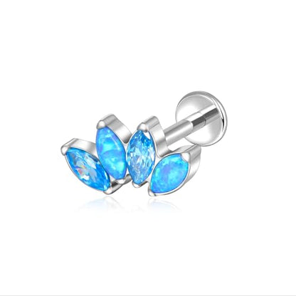 Lantine G23 Titanium Helix Piercing Jewelry Opal 16g Flat Back Stud Earrings Climber Labret Cartilage Tragus Daith Piercing Jewelry - color: Blue Opal+Cz, size: 16g 8mm