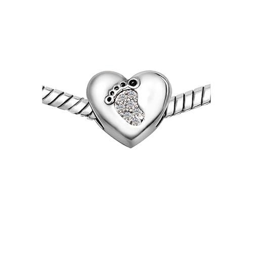 KunBead January-December Birthstone Footprint Heart Birthday Love Bead Charms Compatible with Pandora Bracelet for Mom Daughter Grandma Granddaughter - color: April
