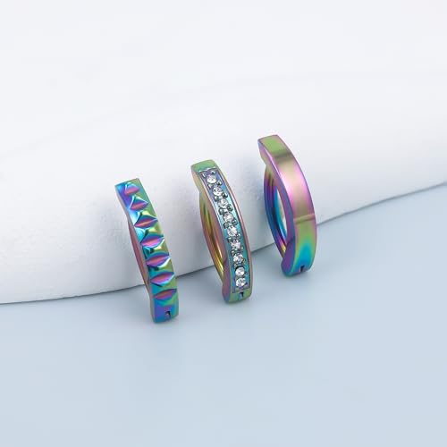 Vsnnsns 14G Clicker Belly Button Ring Piercing Jewelry 316L Stainless Surgical Steel Diamond CZ Navel Rings Clear CZ Clip Belly Button Ring Piercing Jewelry for Women Men 14 Gauge 10MM 12MM - color: 12MM-Rainbow