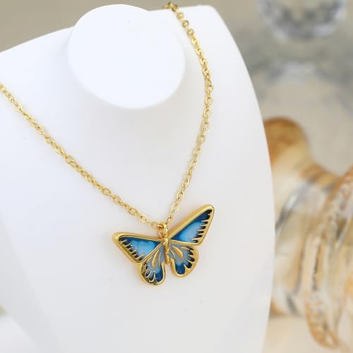 Gold Compass Charm Necklace for Women, Trendy Simple Dainty Inspirational Compass Butterfly Bow Knot Red Christmas Mug Sun Friendship Necklaces Graduation Gifts - style: Blue Butterfly
