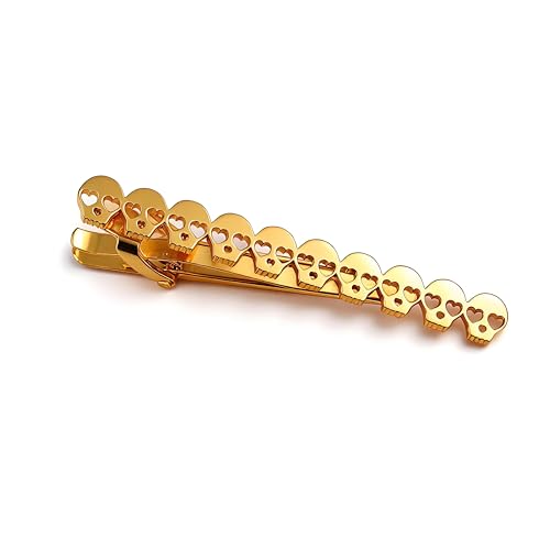 Gold Tie Clip for Men Cat/Treble Clef/Seahorse/Paw Print/Skull Tie Bar Jewelry Accessories Gifts for Holiday - color: Skull