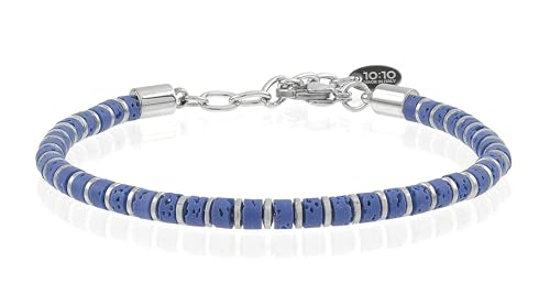Beaded Bracelet for Men and Women – Natural Lava Gemstone Bracelet, Hematite and Stainless Steel – Adjustable, Durable and Elegant – Made in Italy - color: Blue