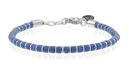 Beaded Bracelet for Men and Women – Natural Lava Gemstone Bracelet, Hematite and Stainless Steel – Adjustable, Durable and Elegant – Made in Italy - color: Blue