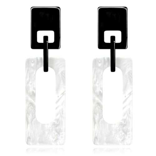 Boho Lightweight Retro Simple Acrylic Splicing Rectangle Earrings for Women Creative Exaggerated Statement Dangle Drop Earrings Jewelry - color: Black White