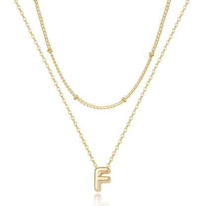 Thaivor Initial Necklaces for Women 14K Gold Plated Bubble Letter Necklace Layered Dainty Cute Choker Pendant Stack Jewelry Fashion Accessories Teen Trendy Gift - color: Gold, style: F