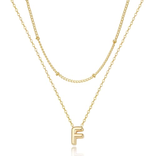 Thaivor Initial Necklaces for Women 14K Gold Plated Bubble Letter Necklace Layered Dainty Cute Choker Pendant Stack Jewelry Fashion Accessories Teen Trendy Gift - color: Gold, style: F