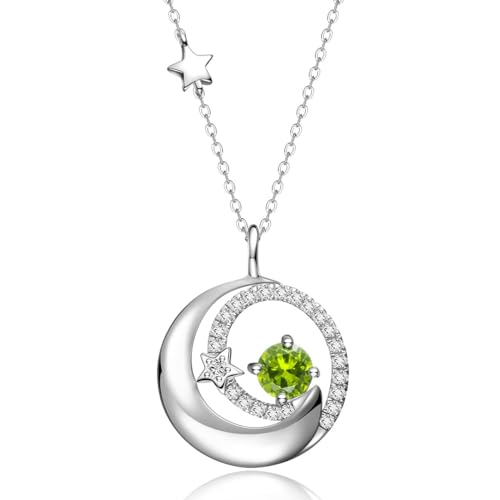 FANCIME Birthstone Necklaces 925 Sterling Silver Moon and Star Pendant Fine Jewelry Birthday Mothers Day Gifts for Mom Wife Her Daughter, Adjustable Chain 16+2" - color: Aug.- Peridot