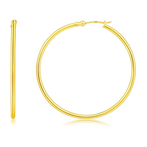 10k or 14k Gold Hoop Earrings for Women | Hypoallergenic Small to Large 12MM to 50MM Hoop Earrings with Secure Click Tops | Yellow or White Gold Classic Hoops in 2MM Thick Tube by MAX + STONE - color: 14K Yellow Gold, size: 50mm | 2 Inches Diameter