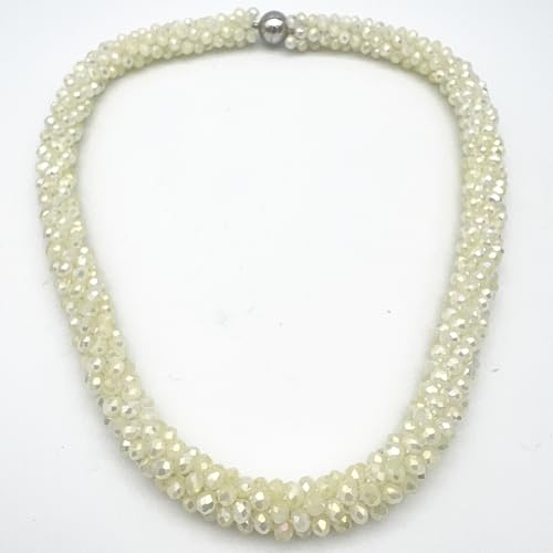 Hand Knotted Beads Statement Necklace Bracelet Jewelry Set Artificial Crystal Choker for Women- Handmade Beaded Strand Sparkly Faceted Crystal Rondelle-17inches, 30 Colors - color: Beige